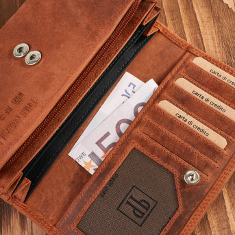 Portfel damski skórzany duży pomarańczowy pojemny vintage T-113-HOR