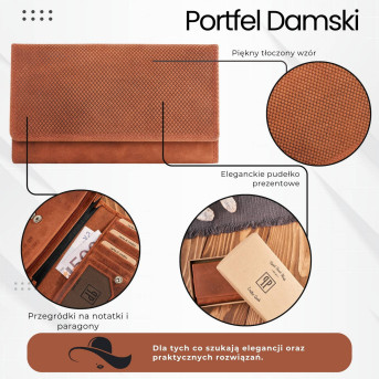 Portfel damski skórzany duży pomarańczowy pojemny vintage T-113-HOR