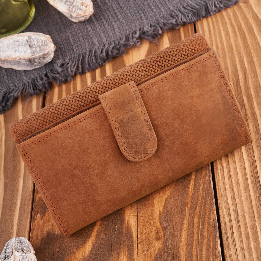 Portfel damski skórzany duży pomarańczowy pojemny vintage T-113-HOR