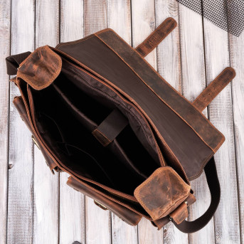 Skórzana torba męska na laptopa wytrzymała pojemna brązowa vintage T-106-HBR