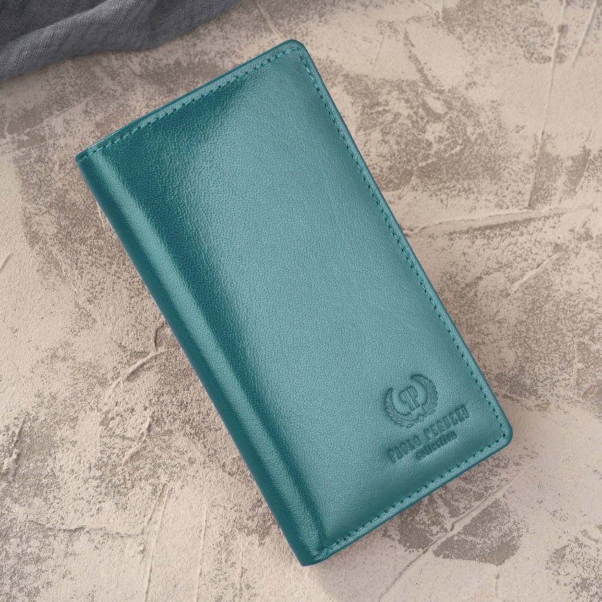 Portfel damski skórzany duży butelkowa zieleń z ochroną RFID T-140-GB