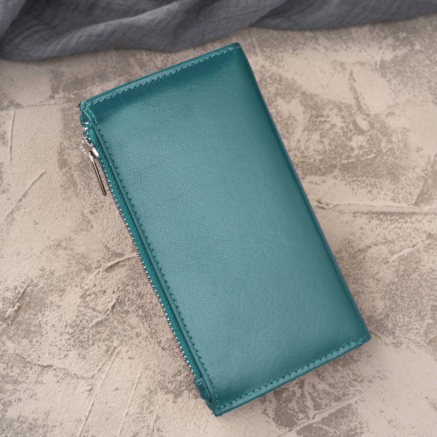 Portfel damski skórzany duży butelkowa zieleń z ochroną RFID T-140-GB