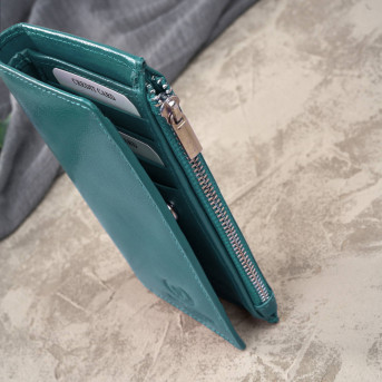 Portfel damski skórzany duży butelkowa zieleń z ochroną RFID T-140-GB