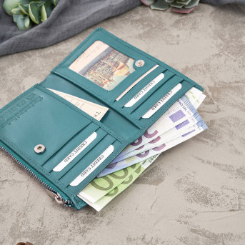 Portfel damski skórzany duży butelkowa zieleń z ochroną RFID T-140-GB