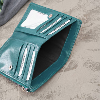 Portfel damski skórzany duży butelkowa zieleń z ochroną RFID T-140-GB