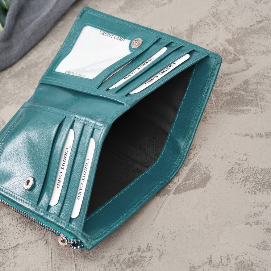 Portfel damski skórzany duży butelkowa zieleń z ochroną RFID T-140-GB