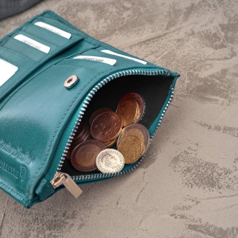 Portfel damski skórzany duży butelkowa zieleń z ochroną RFID T-140-GB