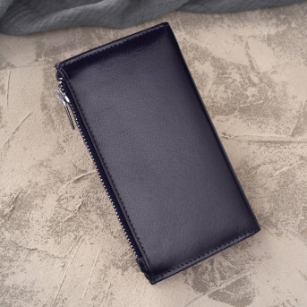 Portfel damski skórzany duży granatowy z ochroną RFID T-140-NV