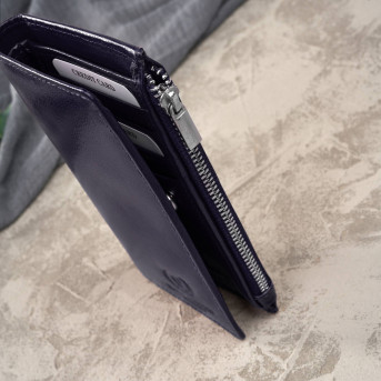 Portfel damski skórzany duży granatowy z ochroną RFID T-140-NV