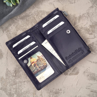 Portfel damski skórzany duży granatowy z ochroną RFID T-140-NV