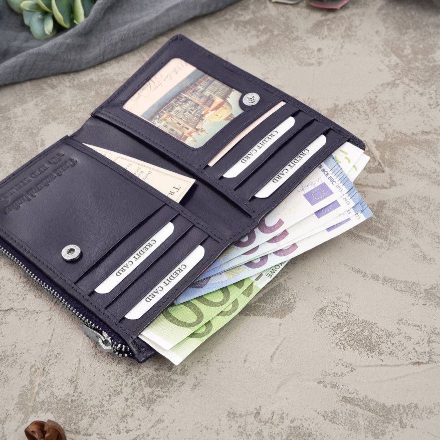 Portfel damski skórzany duży granatowy z ochroną RFID T-140-NV