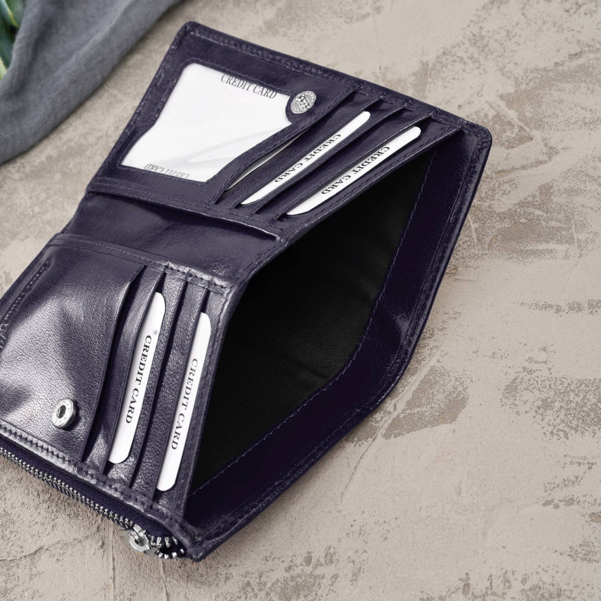 Portfel damski skórzany duży granatowy z ochroną RFID T-140-NV