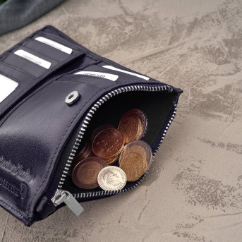 Portfel damski skórzany duży granatowy z ochroną RFID T-140-NV