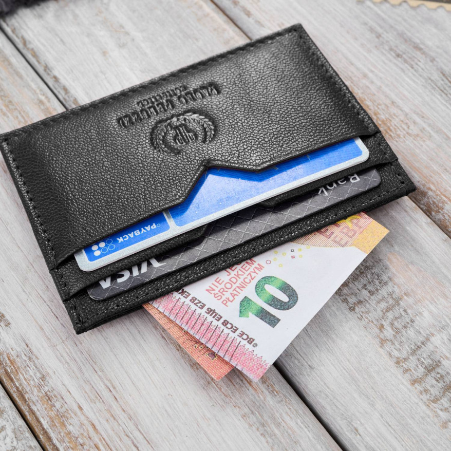 Etui na karty i wizytówki skórzane minimalistyczne praktyczne etui czarne Paolo Peruzzi T-150-BL