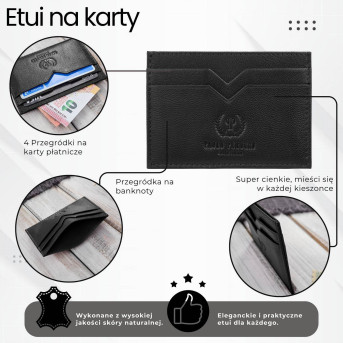 Etui na karty i wizytówki skórzane minimalistyczne praktyczne etui czarne Paolo Peruzzi T-150-BL
