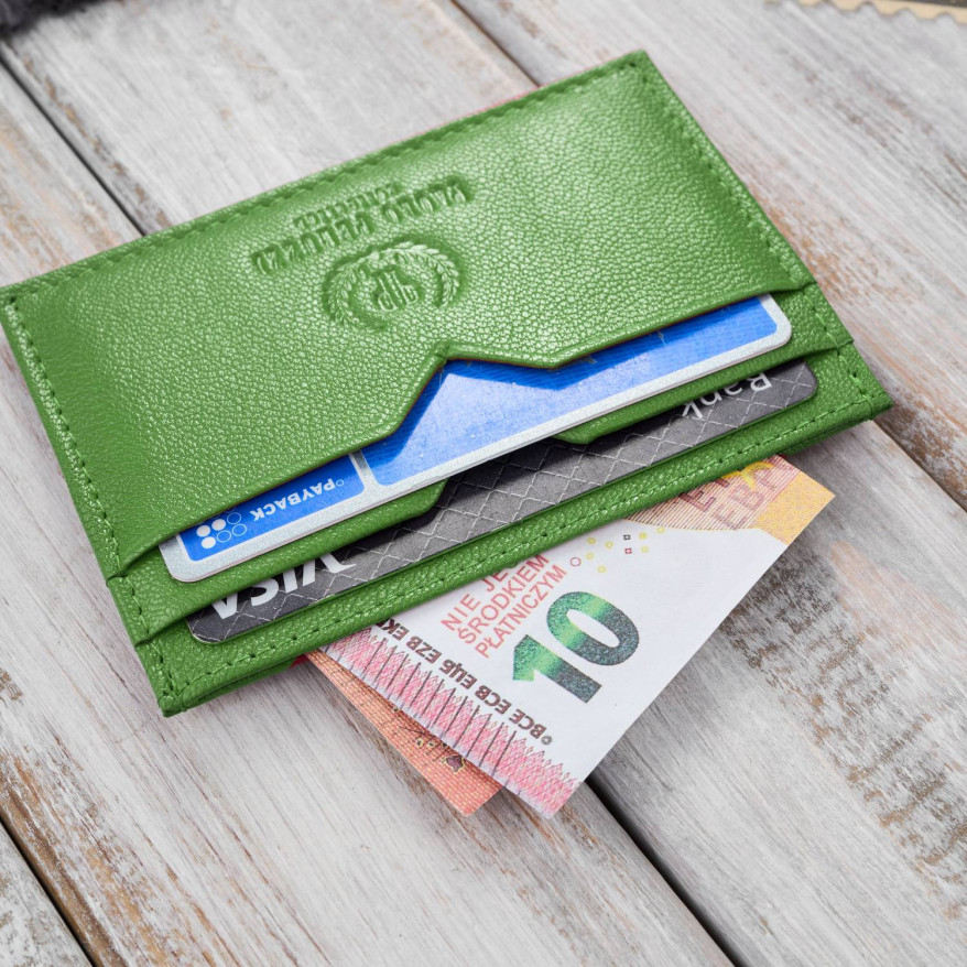 Etui na karty i wizytówki skórzane minimalistyczne praktyczne etui zielone Paolo Peruzzi T-150-GR