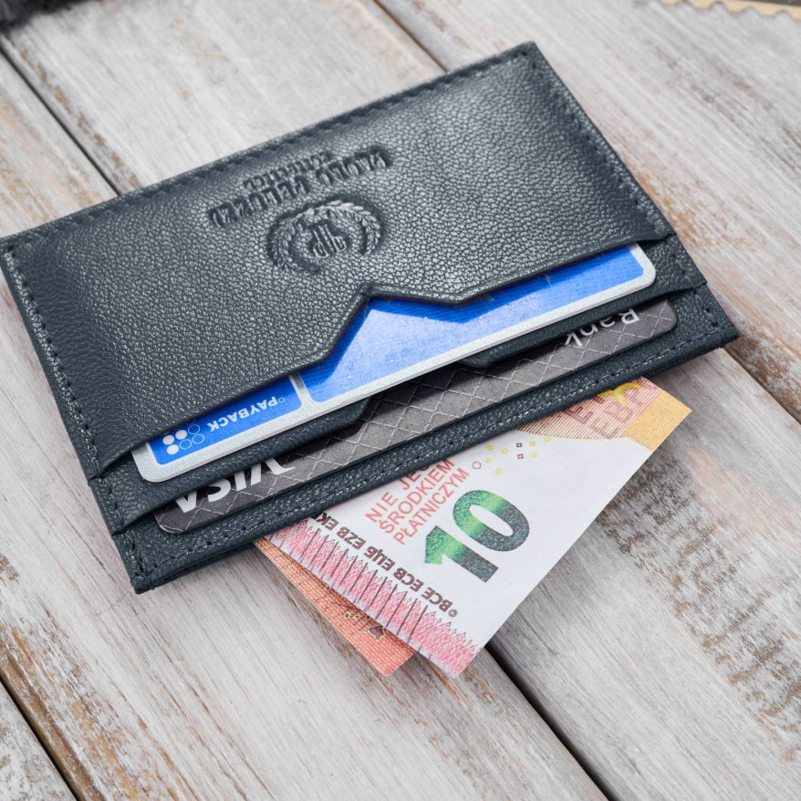 Etui na karty i wizytówki skórzane minimalistyczne praktyczne etui granatowe Paolo Peruzzi T-150-NV