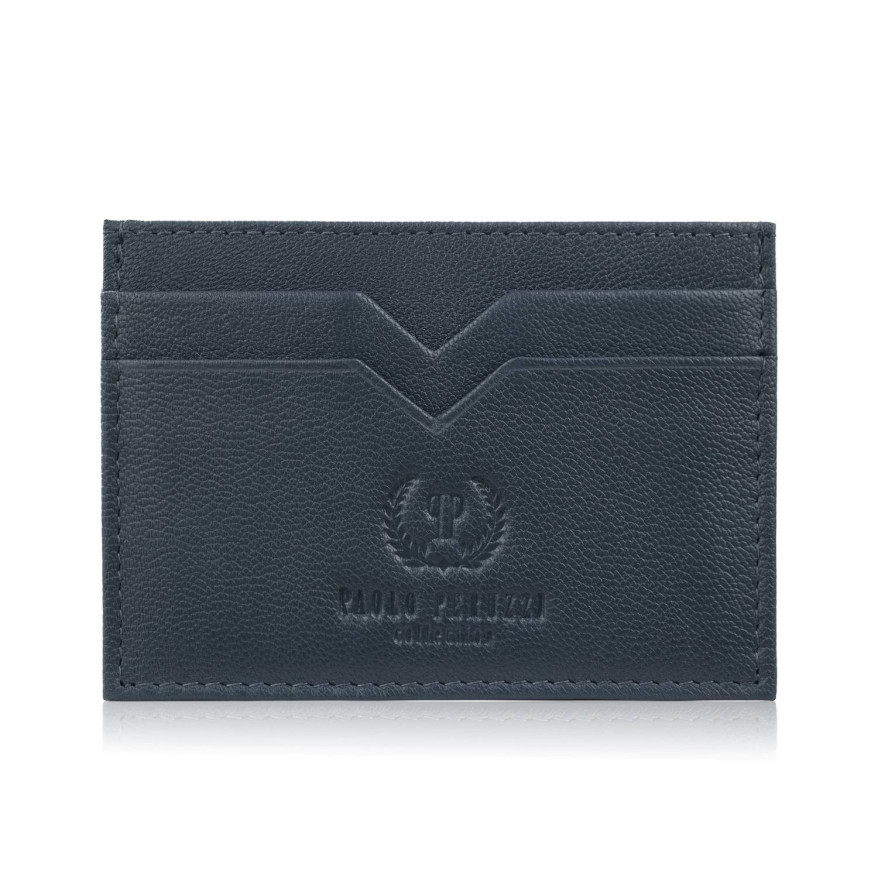 Etui na karty i wizytówki skórzane minimalistyczne praktyczne etui granatowe Paolo Peruzzi T-150-NV