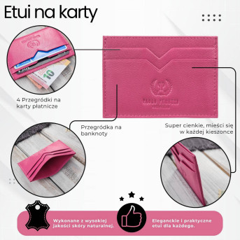 Etui na karty i wizytówki skórzane minimalistyczne praktyczne etui różowe Paolo Peruzzi T-150-PI