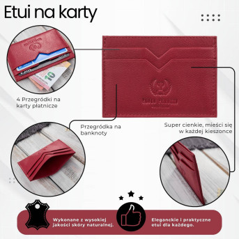 Etui na karty i wizytówki skórzane minimalistyczne praktyczne etui czerwone Paolo Peruzzi T-150-RD