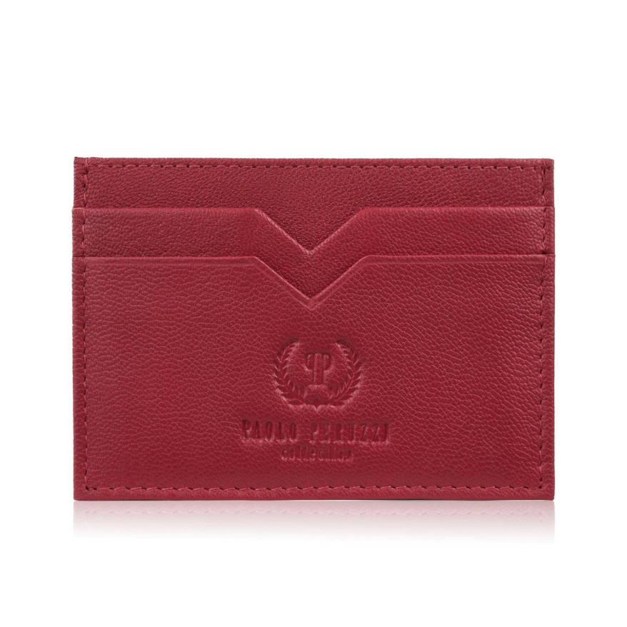 Etui na karty i wizytówki skórzane minimalistyczne praktyczne etui czerwone Paolo Peruzzi T-150-RD