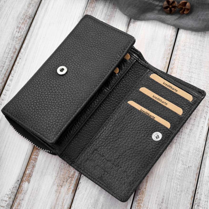 Portfel damski duży czarny ze skóry naturalnej pojemny T-138-BL