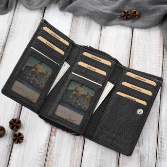 Portfel damski duży czarny ze skóry naturalnej pojemny T-138-BL