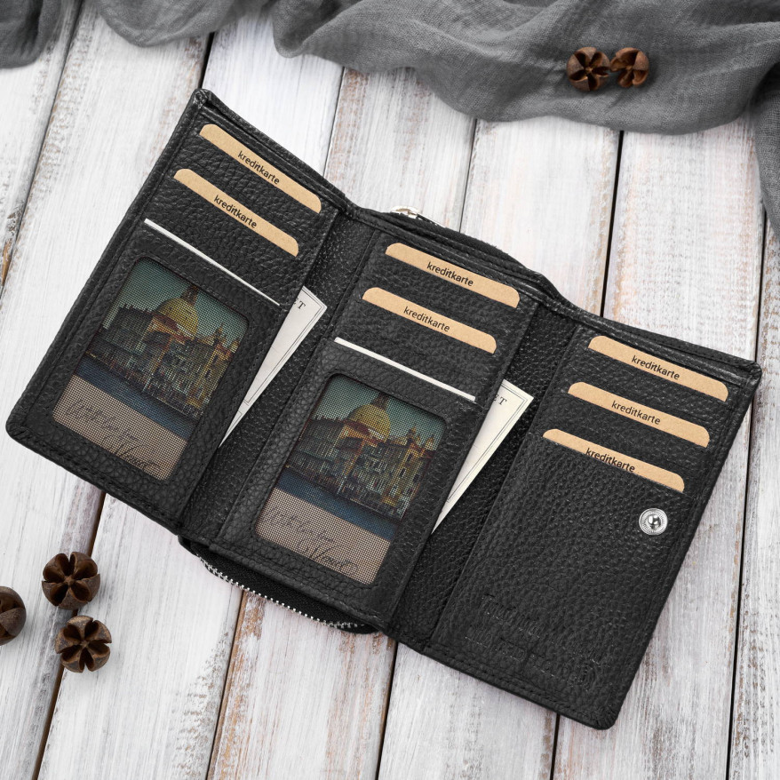 Portfel damski duży czarny ze skóry naturalnej pojemny T-138-BL