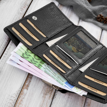 Portfel damski duży czarny ze skóry naturalnej pojemny T-138-BL