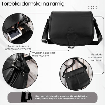 Torebka damska skórzana listonoszka ze skóry licowej czarna T-39-KBL