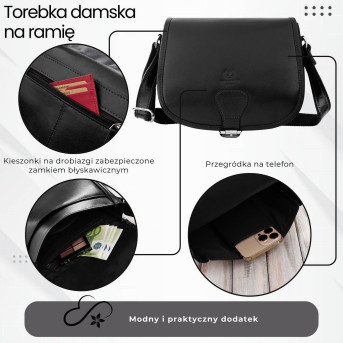 Torebka damska skórzana listonoszka ze skóry licowej czarna T-39-KBL