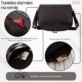 Torebka damska skórzana listonoszka ze skóry licowej brązowa T-39-KBR