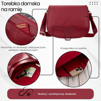 Torebka damska skórzana listonoszka ze skóry licowej czerwona T-39-KRD