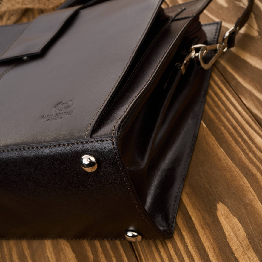 Torebka damska skórzana aktówka A4 do ręki i na ramię skóra licowa brązowa T-94-BR