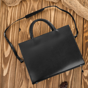 Torebka damska skórzana aktówka A4 do ręki i na ramię skóra licowa czarna T-94-BL