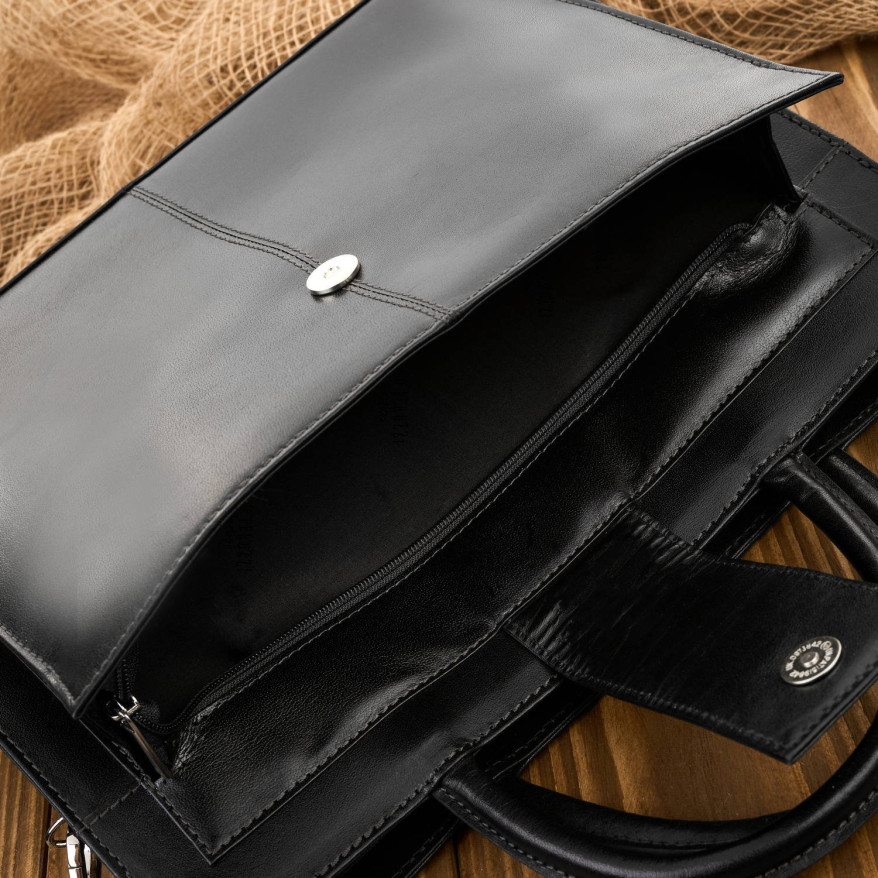 Torebka damska skórzana aktówka A4 do ręki i na ramię skóra licowa czarna T-94-BL