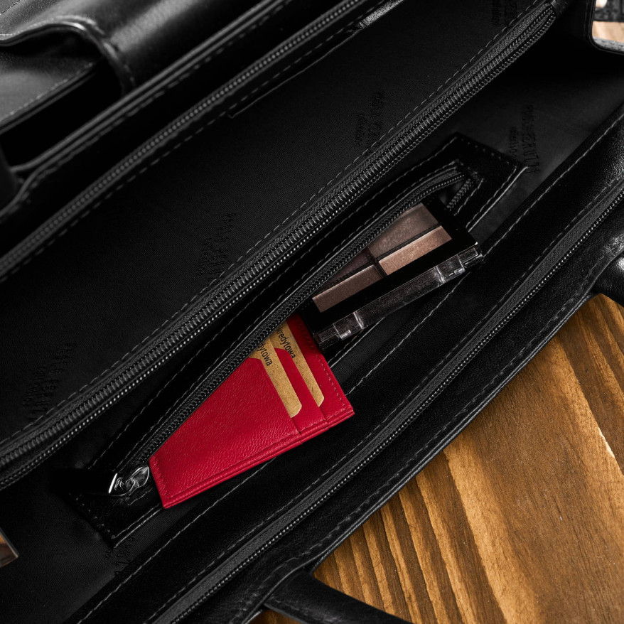 Torebka damska skórzana aktówka A4 do ręki i na ramię skóra licowa czarna T-94-BL