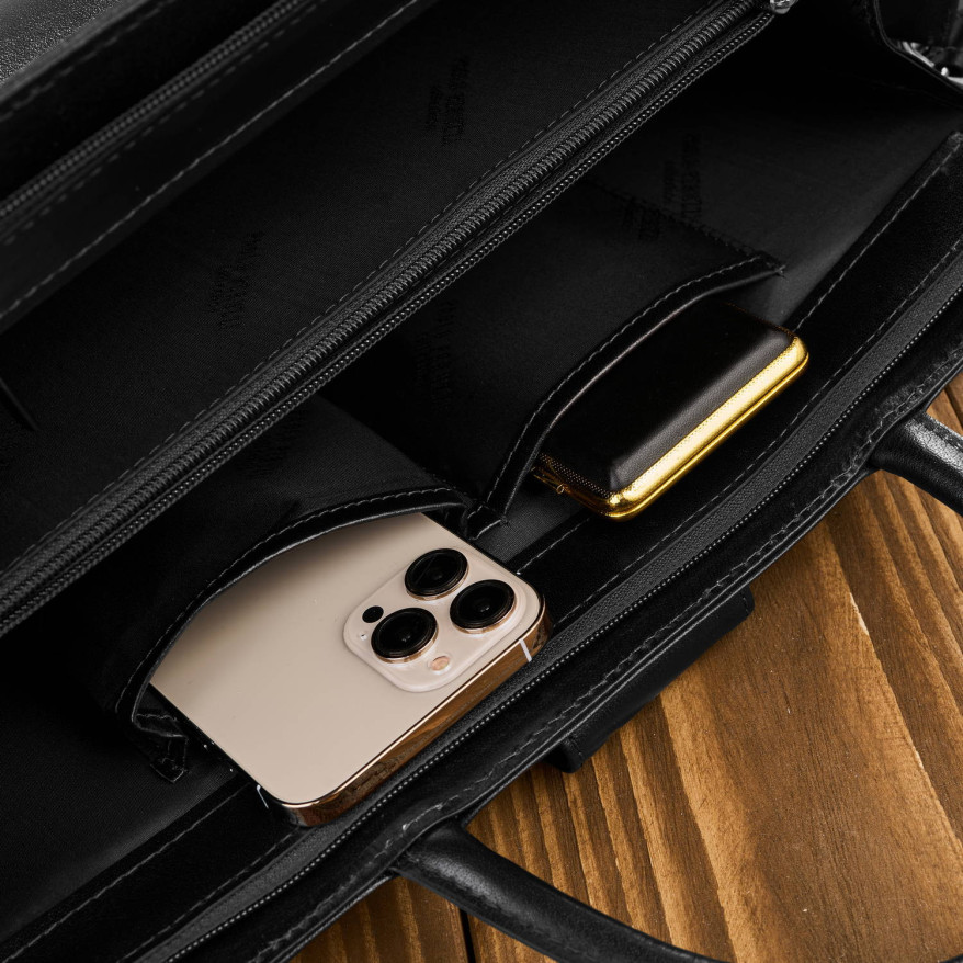 Torebka damska skórzana aktówka A4 do ręki i na ramię skóra licowa czarna T-94-BL