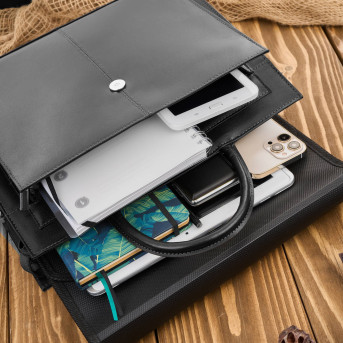 Torebka damska skórzana aktówka A4 do ręki i na ramię skóra licowa czarna T-94-BL