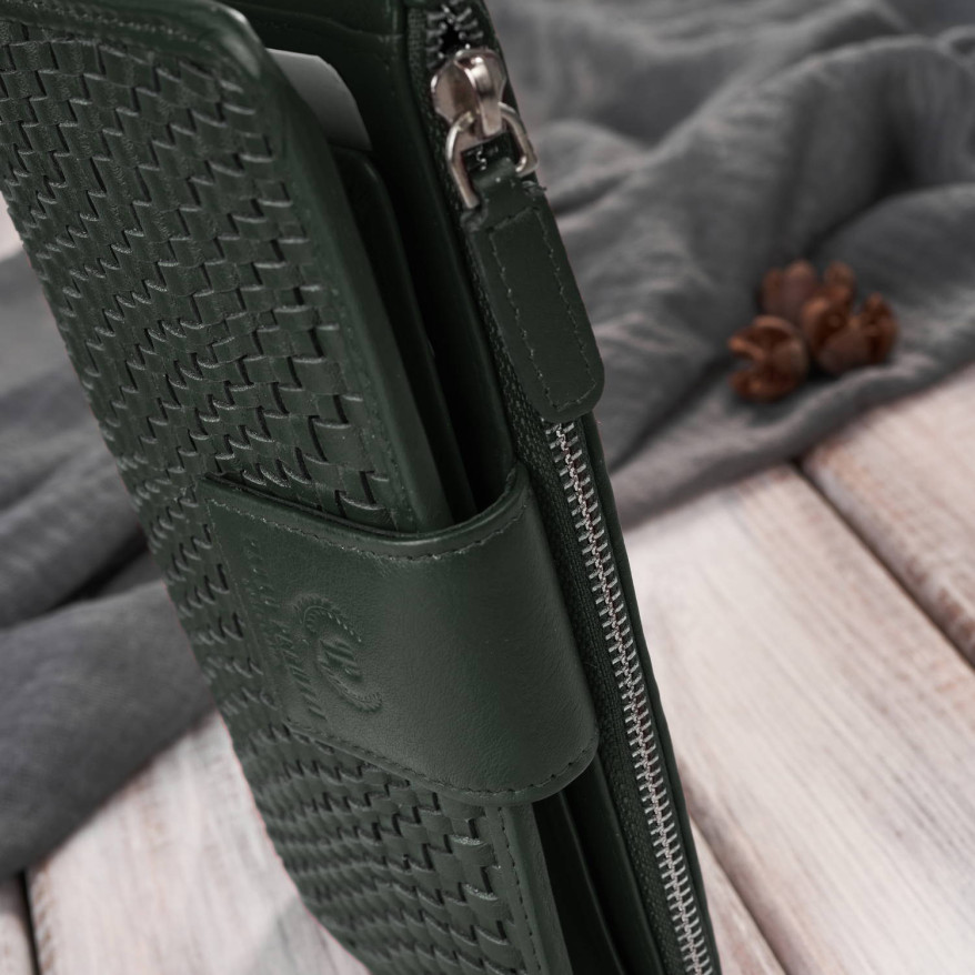 Duży portfel damski ciemna zieleń handmade z ochroną RFID Paolo Peruzzi AY-08-GB