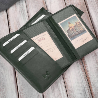 Duży portfel damski ciemna zieleń handmade z ochroną RFID Paolo Peruzzi AY-08-GB
