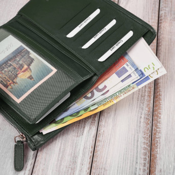 Duży portfel damski ciemna zieleń handmade z ochroną RFID Paolo Peruzzi AY-08-GB