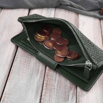 Duży portfel damski ciemna zieleń handmade z ochroną RFID Paolo Peruzzi AY-08-GB