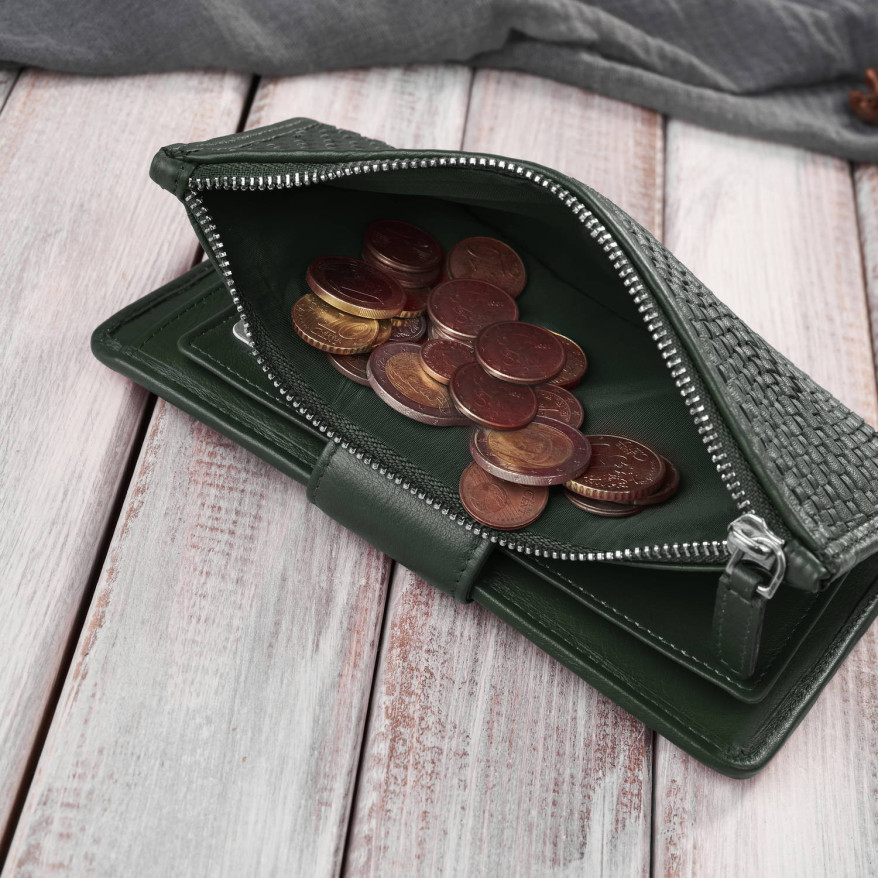 Duży portfel damski ciemna zieleń handmade z ochroną RFID Paolo Peruzzi AY-08-GB