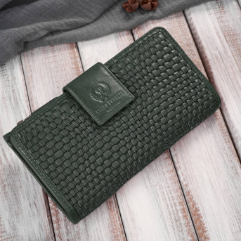 Duży portfel damski ciemna zieleń handmade z ochroną RFID Paolo Peruzzi AY-08-GB