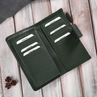 Duży portfel damski ciemna zieleń handmade z ochroną RFID Paolo Peruzzi AY-08-GB