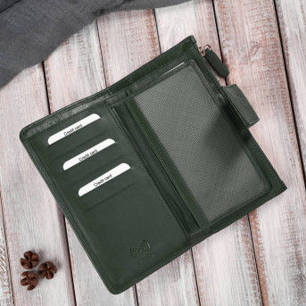 Duży portfel damski ciemna zieleń handmade z ochroną RFID Paolo Peruzzi AY-08-GB
