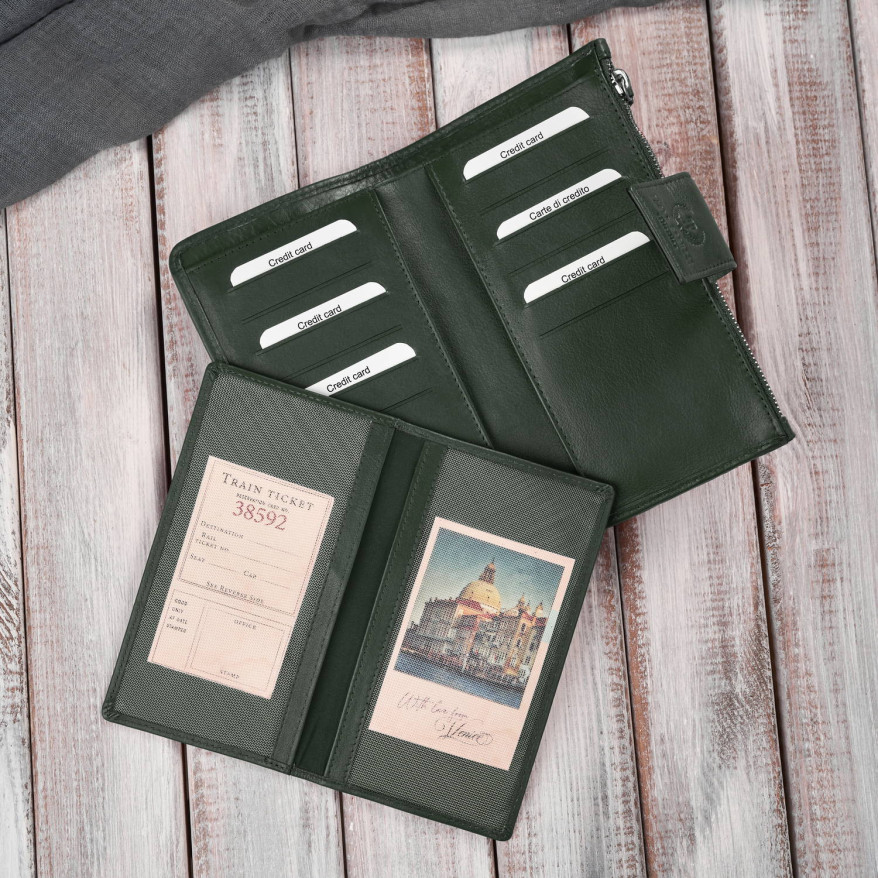 Duży portfel damski ciemna zieleń handmade z ochroną RFID Paolo Peruzzi AY-08-GB