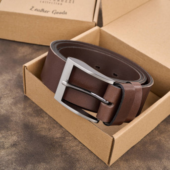 Pasek męski skórzany premium z klasyczną klamrą elegancki brązowy 100 cm PG-08-BR-100