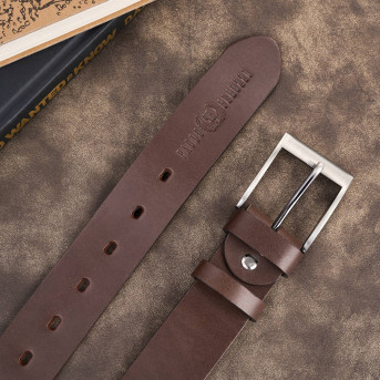 Pasek męski skórzany premium z klasyczną klamrą elegancki brązowy 110 cm PG-08-BR-110